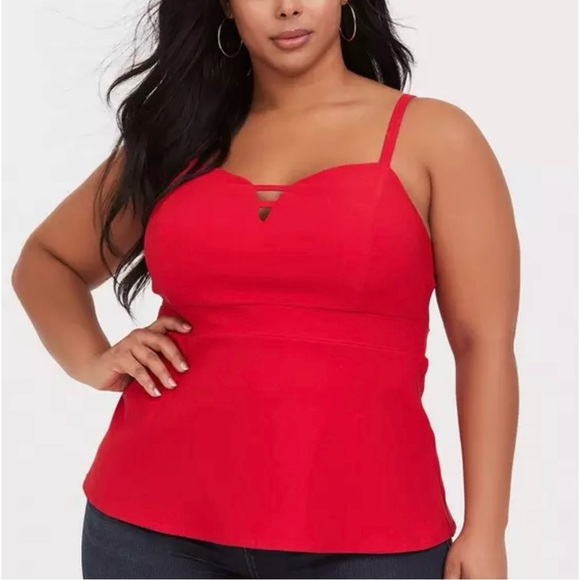 Torrid Peplum Bengaline Ladder Detail Cami Top Plus Size 4 Sweetheart Neck Red - Picture 1 of 11